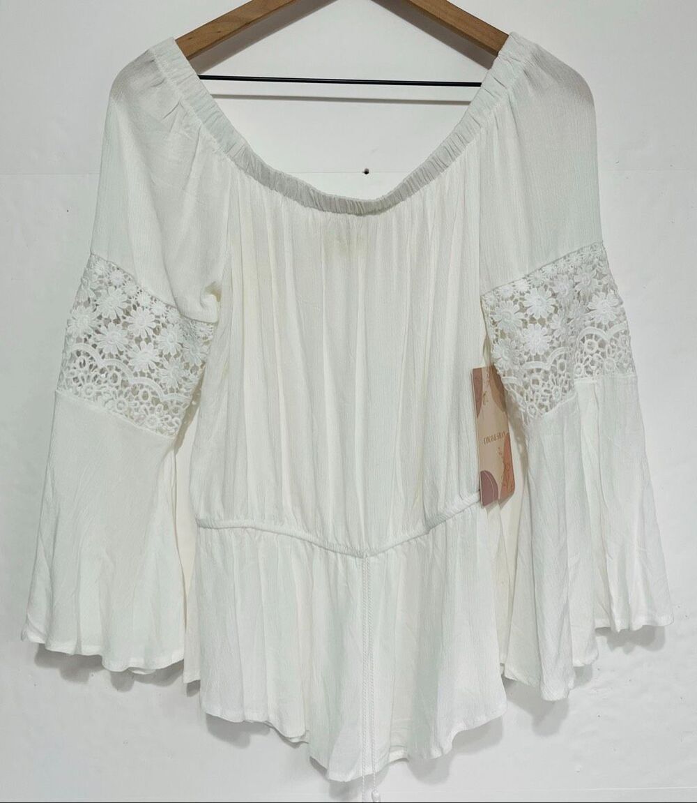 Coco & Shay White Off The Shoulder Boho Blouse Size XL NWT
